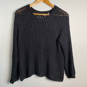 H&M Womens Black Loose Cable Knit Long Sleeve Popover Sweater Medium See-Through